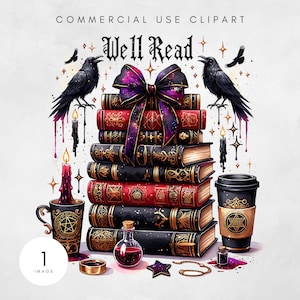 Well Read and Caffeinated PNG Bookish Design for Coffee Lovers Sublimation Gift for Readers Digital Download Fantasy Book Stack Graphic File