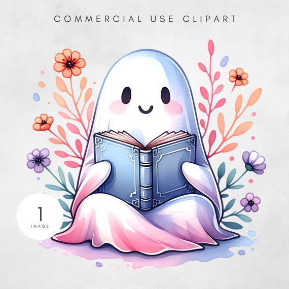 Vintage Ghost Halloween PNG Reading Books Art Cute Librarian Teacher Gift Spooky Book Lover Design Booktok Mystic Floral Ghost Sublimation