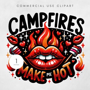 Noches de campamento divertidas PNG, diseño de sublimación de fogata picante con purpurina falsa de verano, descarga digital para campistas al aire libre. La fogata me da calor.