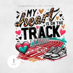 Mi corazón está en la pista y el campo PNG Diseño de camiseta para el día de la carrera de cross country Diseño de sublimación para mamá corredora con corazón de leopardo Descargar archivo