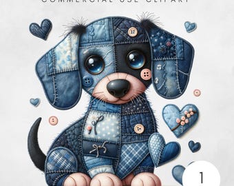 Denim Patchwork Dog PNG, Cute Puppy Sublimation Design, Jean Dog Digital Download, Western Dog Shirt Design Dachshund Graphic Heart PNG