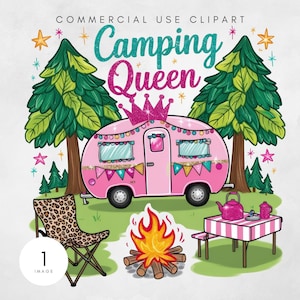Rainha do acampamento PNG Rainha do campista Amante do ar livre Camper Van Design digital Sublimação Baixe gráficos de acampamento para projetos criativos