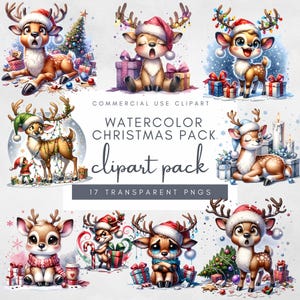Aquarell schrulligen Rentier Clipart, lustige Rentier PNG, Weihnachten Rentier PNG, Junk Journal Design, lustige Weihnachten Sublimation Bundle