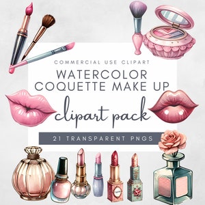 Coquette Makeup PNG Vintage Rossetto Clipart Pretty Red Kiss Grafica Make Up Brush PNG Download digitale Scatola per trucco Sfondo trasparente