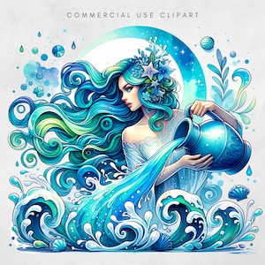 Zodiaque Verseau PNG fichier Clipart astrologie Design sublimation eau Horoscope Verseau PNG art du zodiaque téléchargement numérique joli design du zodiaque
