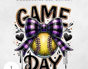 Softball Game Day PNG Purple Coquette Softball Glitter Png Softball Mama Png Softball Mom Png, Game Day Sport Png Sublimation Design