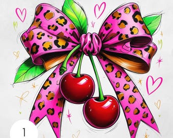 Cheetah Bow kersen PNG neon schets esthetische afbeelding schattig coquette clipart leuk girly digitaal bestand trendy Cherry Bow sublimatie ontwerp