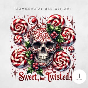 Funny Christmas Skull PNG Sublimate Design Candy Cane Sublimation Graphic Sweet But Twisted PNG Christmas Instant Download Tote Bag TShirt