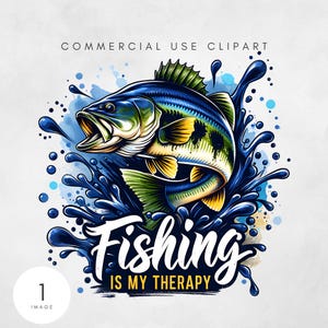 Fischen ist meine Therapie PNG Sublimation Design für Geschenke Digitaler Download Lustiger Fischer PNG Design Leben am See Tragetasche Design Boot Leben PNG