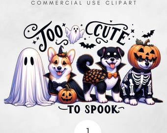 Too Cute To Spook PNG Funny Trendy Cute Spooky Vintage Retro Halloween Dog Mom Ghost Halloween digital art for pet enthusiasts Fun Tote Bag