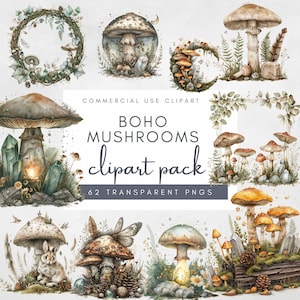 Aquarel paddestoelen clipart bos natuur paddenstoel clip art set Cottagecore natuurlijke PNG digitale ontwerpen fantasie schimmels illustraties bundel