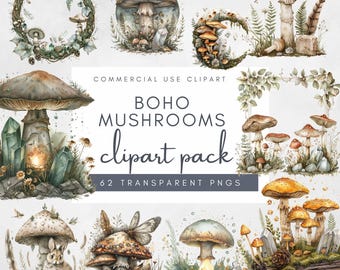Aquarell Pilze Clipart Wald Natur Fliegenpilz Clip Art Set Cottagecore natürliche PNG digitale Designs Fantasy Pilz Illustrationen Bundle