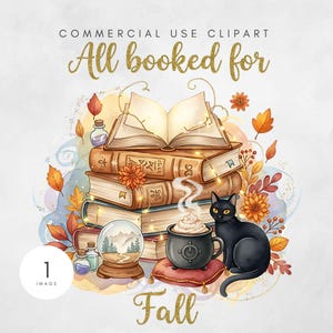 Tutto prenotato per l'autunno PNG, design digitale per maglietta autunnale per amanti dei libri, lettura autunnale accogliente e libresca, sublimazione con gatto nero e vibrazioni spettrali, download