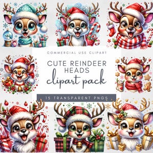 Clipart de reno peculiar de acuarela, reno divertido PNG, reno navideño PNG, diseño de diario basura, paquete de sublimación de Navidad divertida