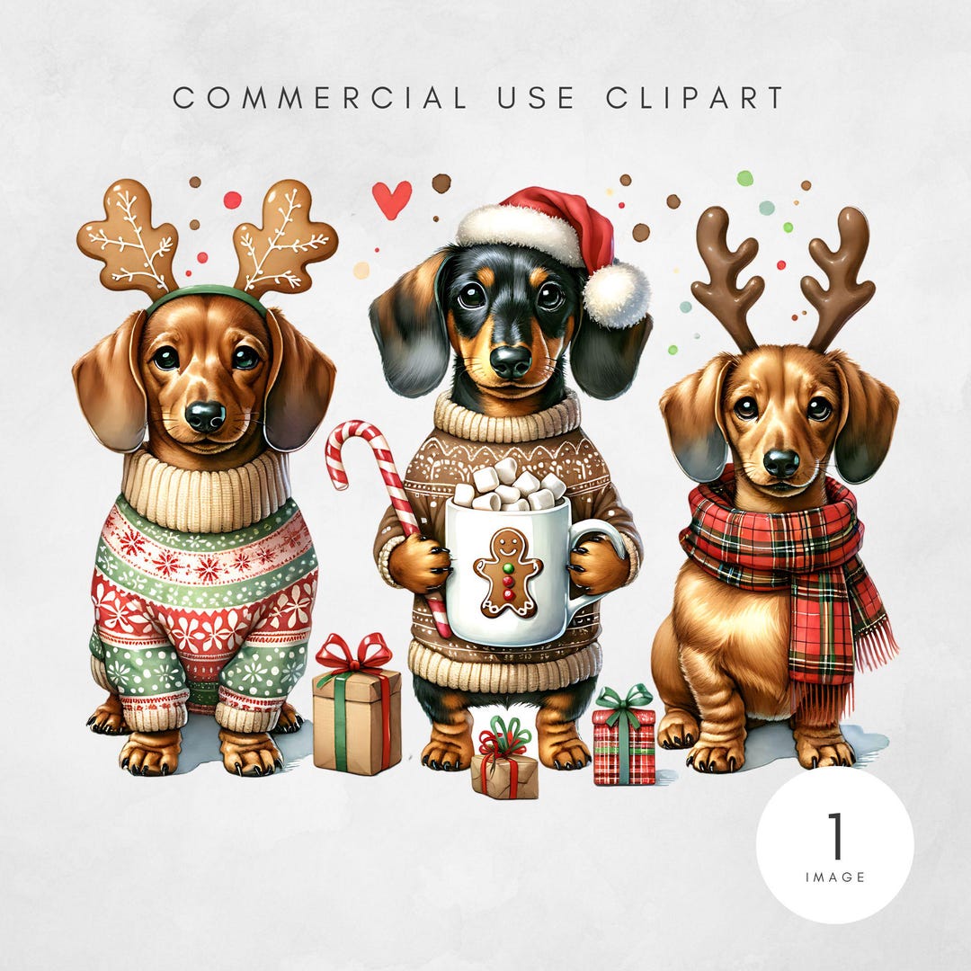 Dachshund Christmas PNG, Funny Dog Clipart, Holiday Sublimation Design ...