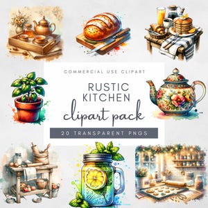 Vintage Rustic Kitchen Clipart Bundle, Kitchen Plant Shelves Pantries, Watercolor PNG Instant Download, Junk Journal Scrapbooking PNGs