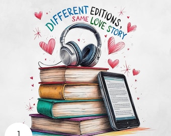 Audiobook E-Reader Book PNG Still Reading Cute Trendy Digital Download for Book Lovers Stickers Sketch Aesthetic Designs Booktok Reader Gift