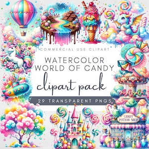 Candy-themed Landscapes PNG Clipart Bright and Fun images Transparent background Watercolor Sweet Candy World Clipart Pack Sweet Graphics