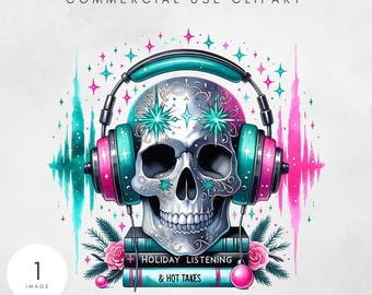 Audio Book PNG, Audiobook Clipart for Digital Downloads, Sublimation Designs for Book Lovers & Gifts Neon Skull Listen to Books PNG