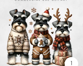 Schnauzer jul PNG, söt hund julkonst, digital nedladdning, sublimeringsdesign, present till husdjursälskare