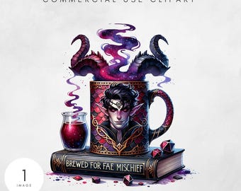 Koffie en boeken PNG Fantasy Book Club clipart, Fae Reading Lover digitale download, Coffee Lover sublimatie ontwerp donker leuk boek gezegde png