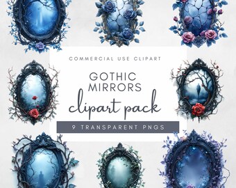 Gothic Mirror Clipart Creative PNG Bundle Printable PNG Art Gothic Craft Supplies for DIY Projects Haunted Mirror Reflection Magic Mirror