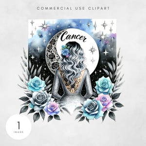 Krebs Sternzeichen PNG Celestial Design Astrologie Sublimation Design Clipart Digital Download Aquarell Grafik Geburtstag Horoskop PNG Nachthimmel