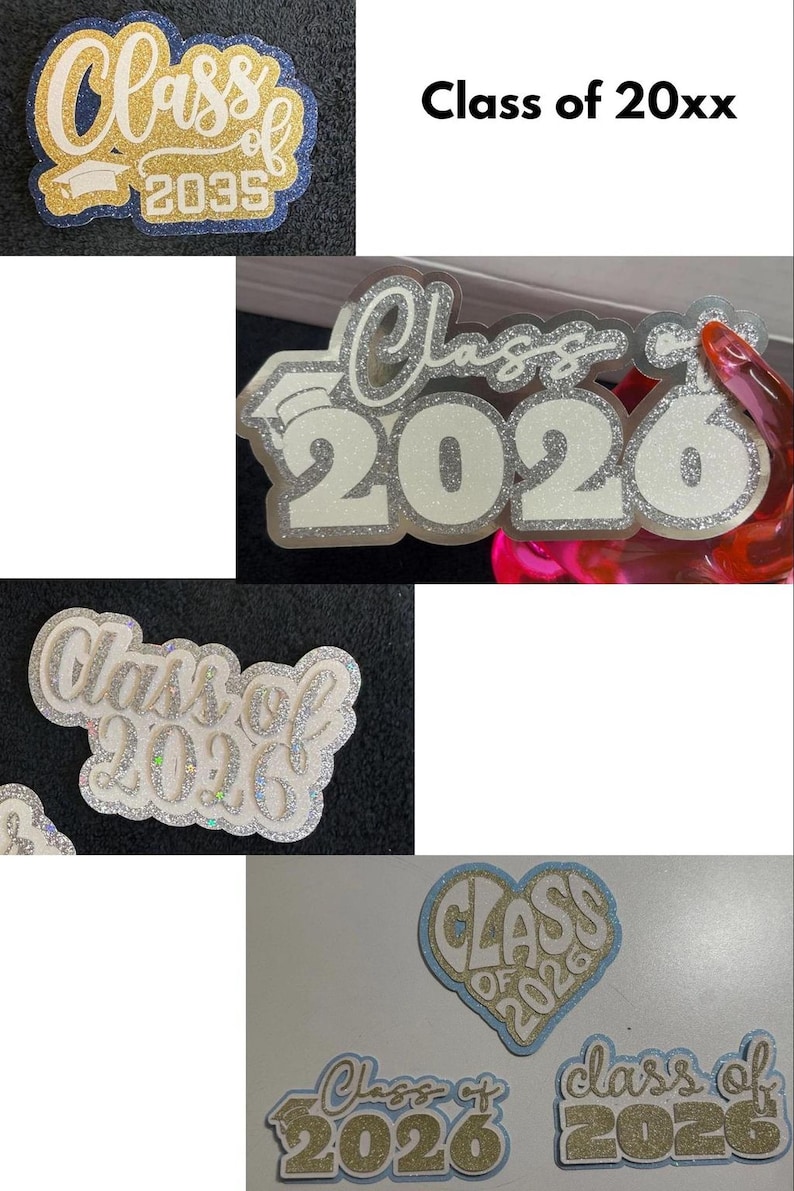various graduation-related designs, including a large sign that says "Class of 20XX" and smaller signs that also say "Class of 20XX".