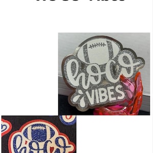two images, one with a football and the other with the text "HOCO VIBES".