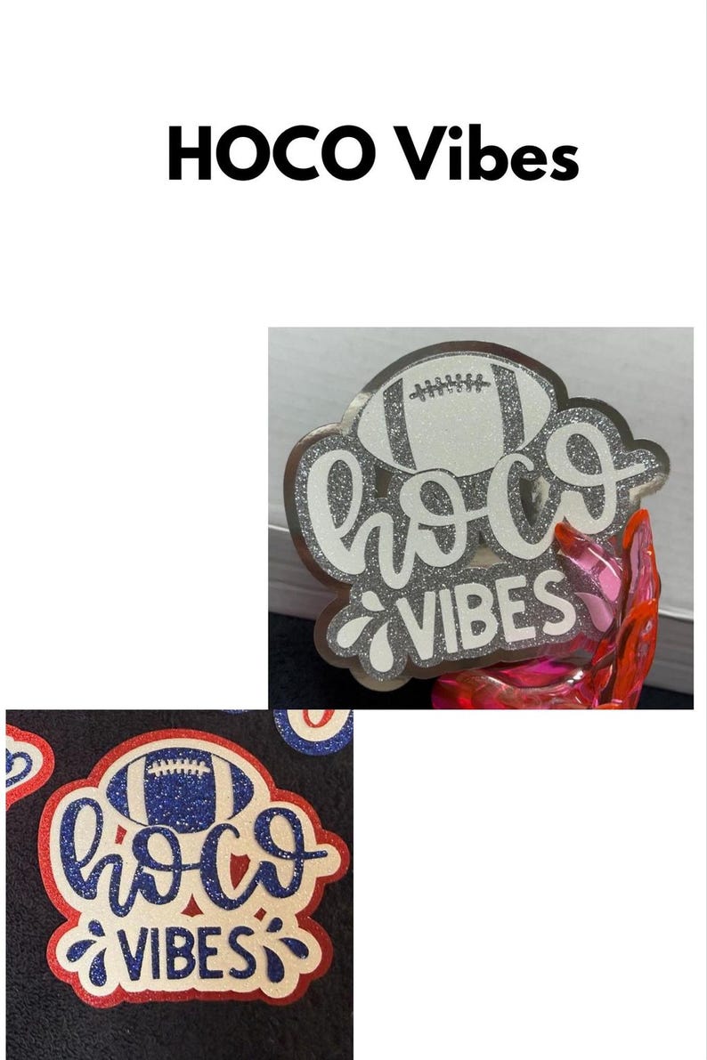 two images, one with a football and the other with the text "HOCO VIBES".