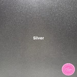 May include: A silver-colored surface with a fine, uniform glitter texture. The word Silver is printed in white in the center. A circular pink logo with the text The Mum Factory is located in the bottom right corner of the image.