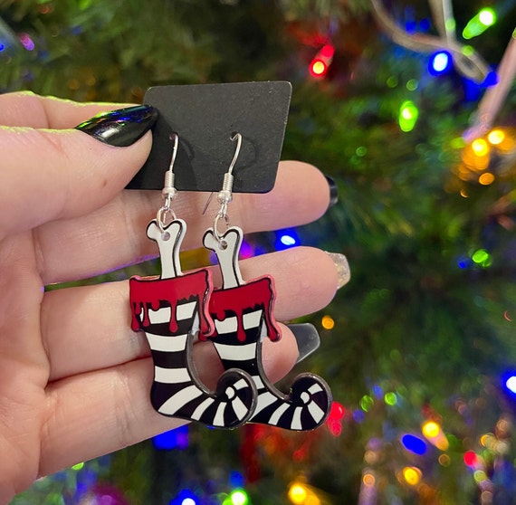 Creepmas Elf Stocking Earrings | Spooky Goth Christmas Bone Earrings