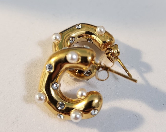 Chunky Vintage Gold Earrings, Chunky Hoop Stud Earrings, 18K Gold Hoops ...