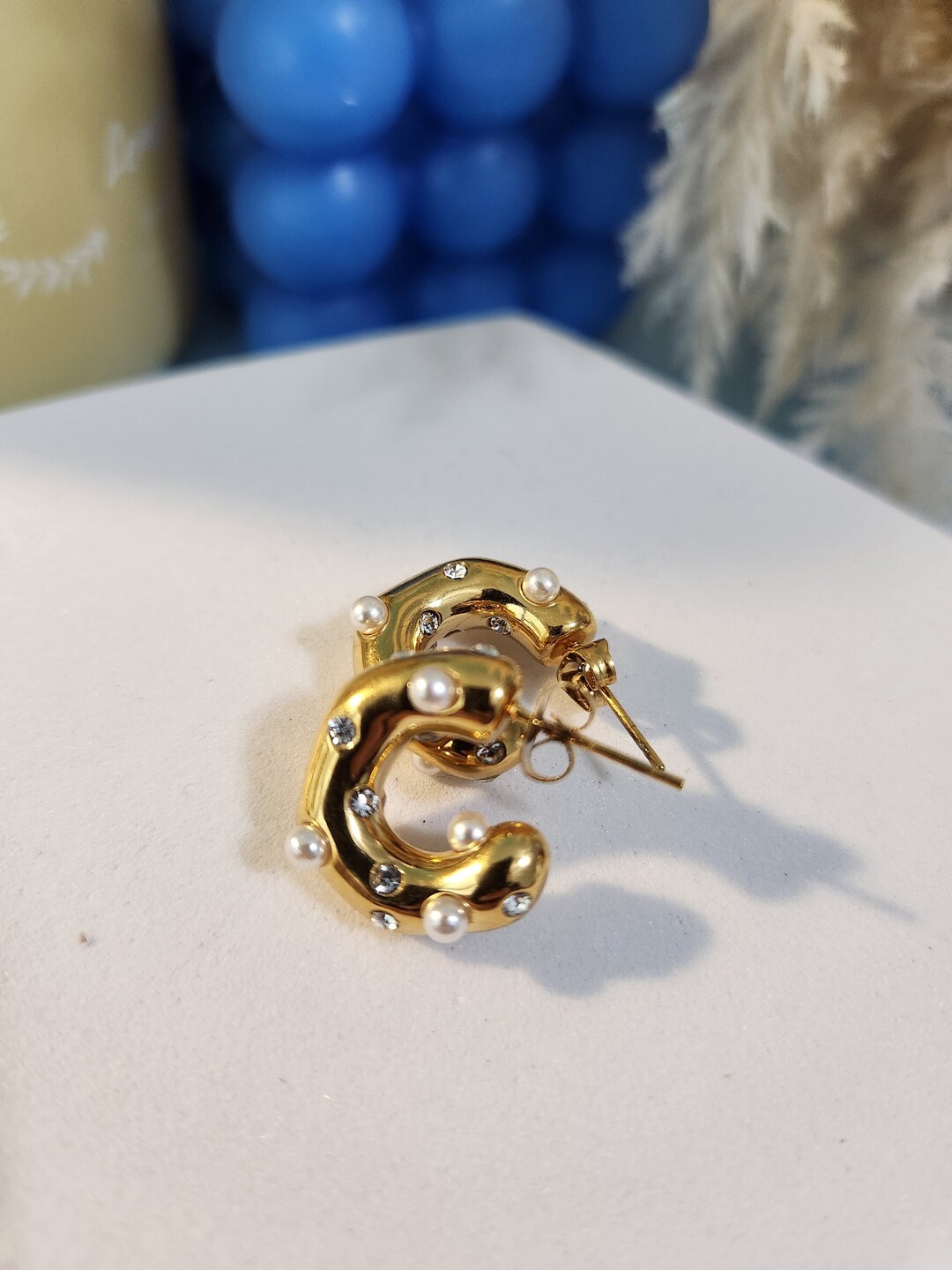 Chunky Vintage Gold Earrings, Chunky Hoop Stud Earrings, 18K Gold Hoops ...