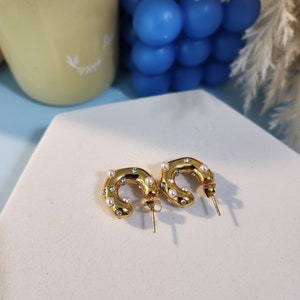 Chunky Vintage Gold Earrings, Chunky Hoop Stud Earrings, 18K Gold Hoops ...