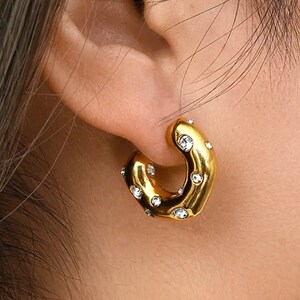 Chunky Vintage Gold Earrings, Chunky Hoop Stud Earrings, 18K Gold Hoops ...