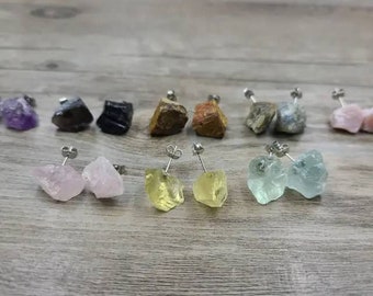 Raw Gemstone Stud Earrings, Natural Crystal Quartz Studs Birthstone Earrings, Healing Meditation Earrings, Gift for Her, mothers day gift,