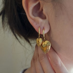 18K Gold Filled Heart Locket  Earrings, Heart Earrings, Gold Earrings, Earrings, Earrings Set, Gift for her, Gift for mom, heart locket
