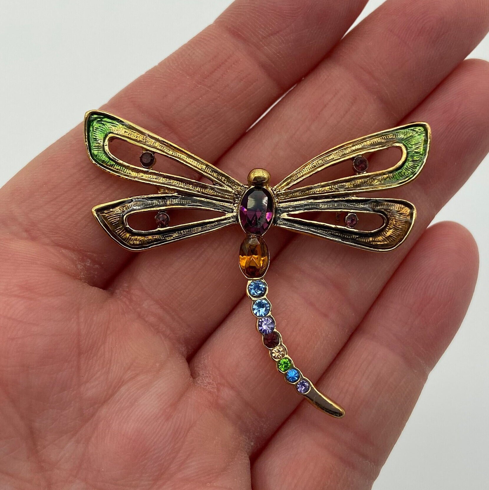 Colorful Vintage Monet Dragonfly Brooch Colorful Insect Jewelry