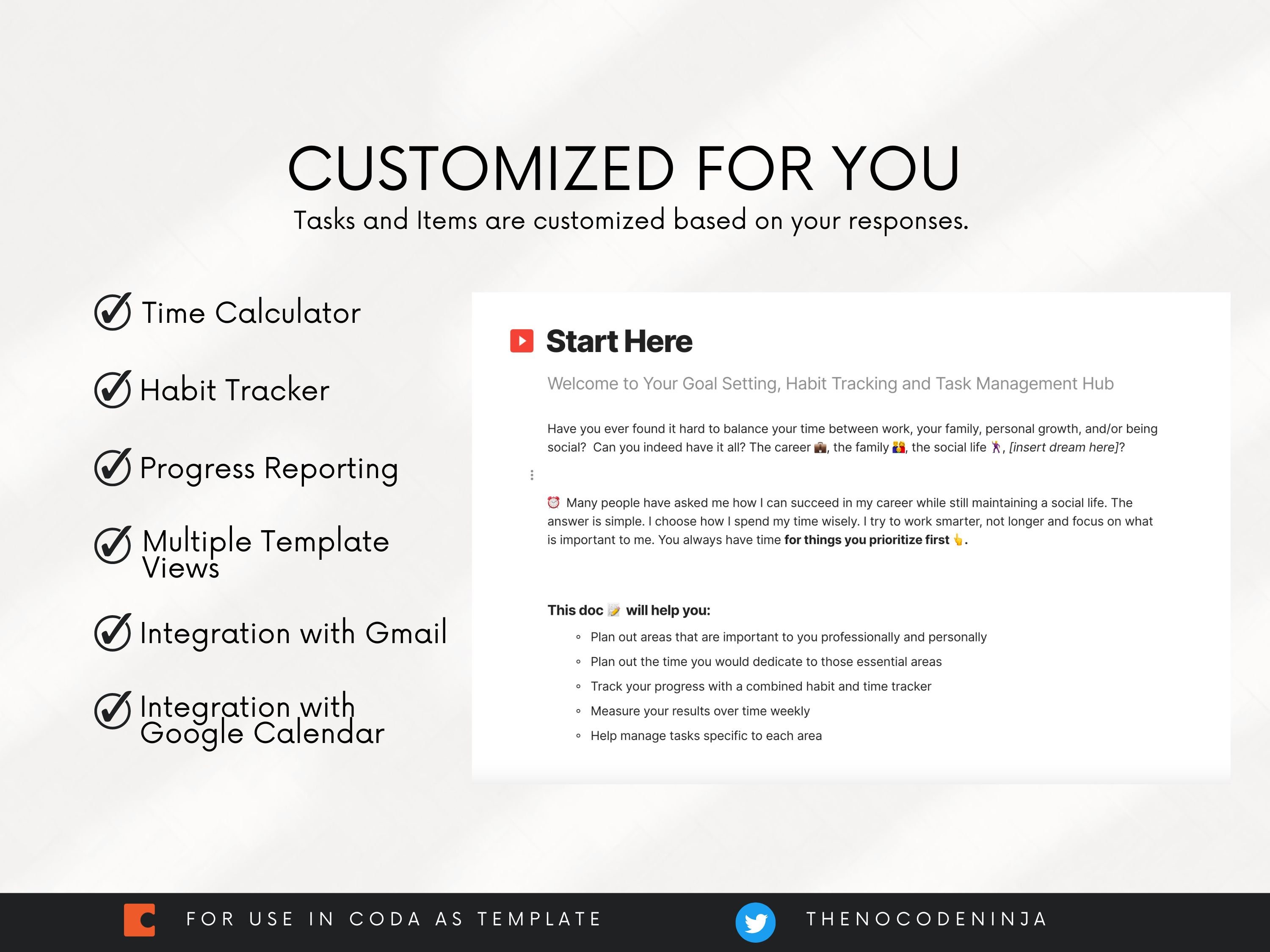 Coda Template: Personal Goal Setting, Task and Habit Tracker - Etsy