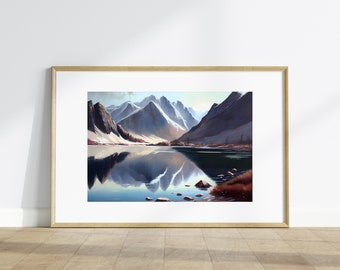 Mountains and Lake | Oil Painting Style | Subtle Colours | Printable digital art | Wall art | Home | Office