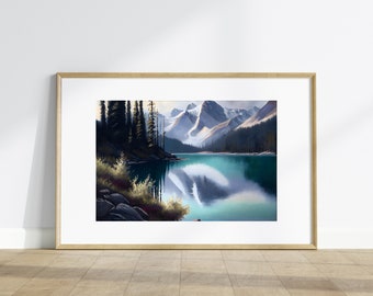 Mountains and Lake | Oil Painting Style | Subtle Colours | Printable digital art | Wall art | Home | Office