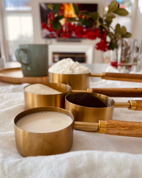 Wood and Gold Measuring Cups and Spoons Set of 8 Gold Finish