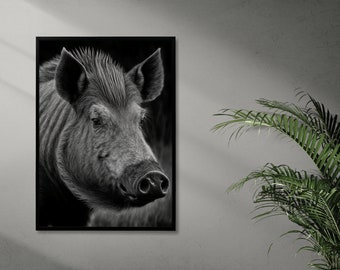 Boar charcoal drawing | Printable Boar Artwork | Black and White Animal Print | Boar Home Décor | Digital Boar Print | Boar Wall Art