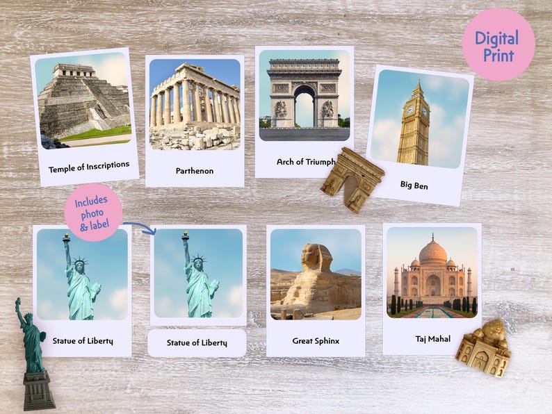 World Landmarks Montessori Cards - Monuments 3 Part Nomenclature Set ...