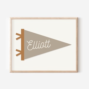 Personalized Neutral Pennant Wall Decor, Editable Modern Gold Name Pennant Print, Beige Printable Name Art Print, Wall Art INSTANT DOWNLOAD