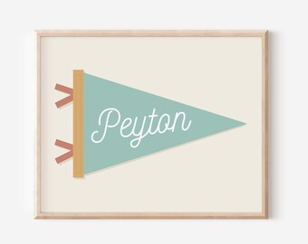 Personalized Teal Pennant Girl Wall Decor, Editable Modern Name Pennant Print, Printable Name Art Print, Girl Room Wall Art INSTANT DOWNLOAD