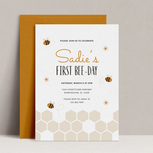 Bee Day Birthday Party Einladung, bearbeitbare moderne erste Geburtstagseinladung, Minimal Honey Bee Day Party Einladung, INSTANT DOWNLOAD