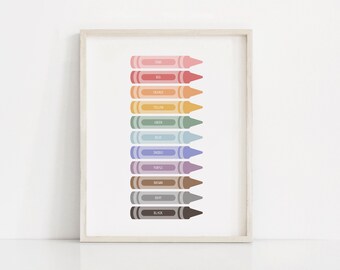 Educational Color Print Wall Decor, Crayon Poster, Printable Color Art, Rainbow Classroom Art, Montessori Homeschool Decor, INSTANT DOWNLOAD