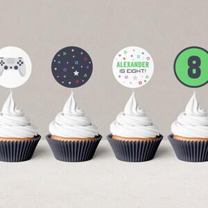 Gaming Birthday Party Cupcake Toppers, Editable Video Game Toppers, Minimal Gamer Cake Topper, Controller Printable, INSTANT DOWNLOAD